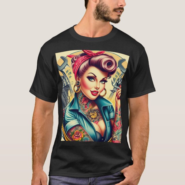 Camiseta Chica mecánico retro (Anverso)