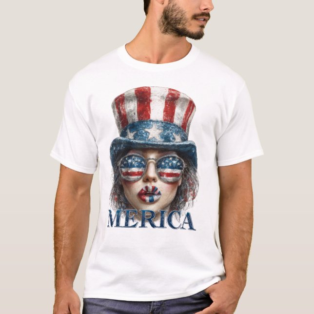 Camiseta Chica Merica, 4 de julio Chica de Glam con estrell (Anverso)