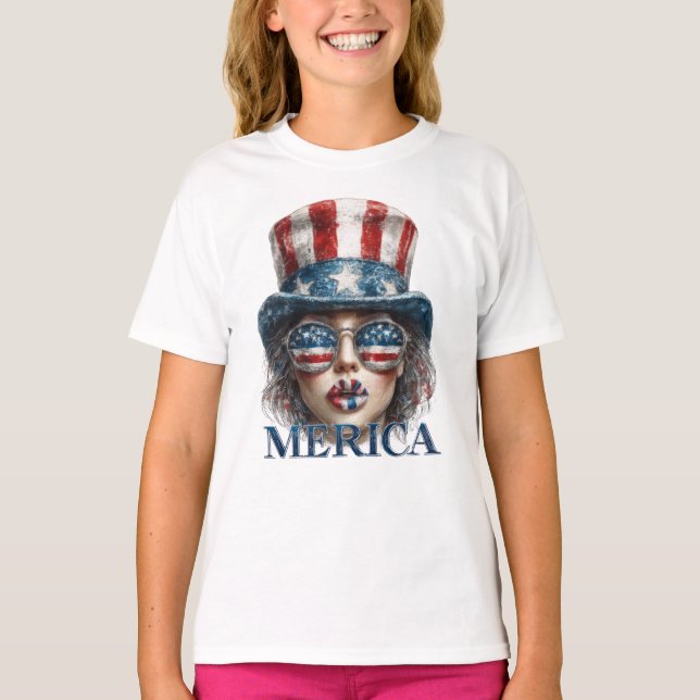 Camiseta Chica Merica, 4 de julio Chica de Glam con estrell (Anverso)