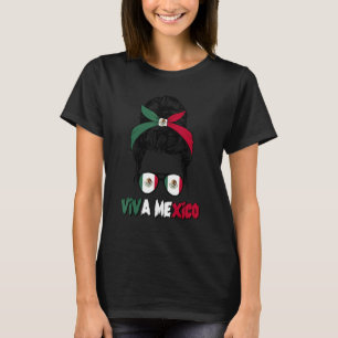 Camiseta Chica mexicano Messy Bun Viva Orgullo mexicano W