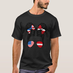 Camiseta Chica mitad americana mitad letona bandera de EE. 