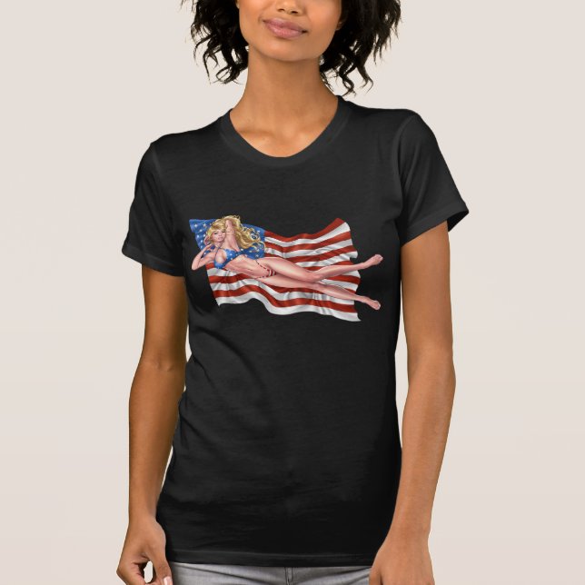 Camiseta Chica modelo del bikini de la bandera americana (Anverso)