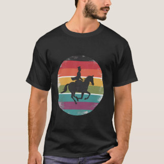 Camiseta Chica montando caballo silueta puesta de sol retro