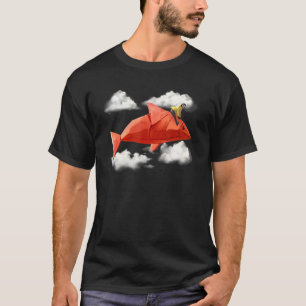 Camiseta Chica montando nubes de peces de papel de origami