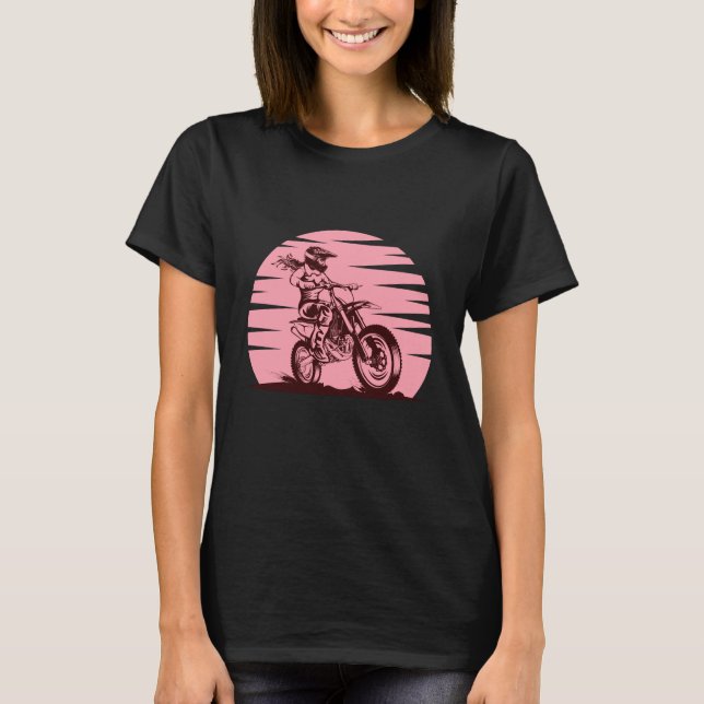 Camiseta Chica Motocross Retro Vintage Rosa (Anverso)