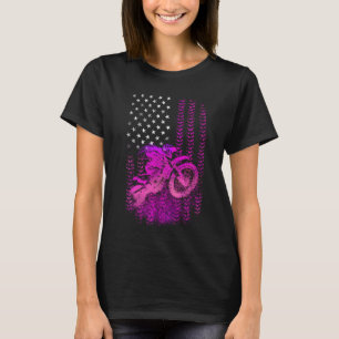 Camiseta Chica Motocross rosa con bandera estadounidense de
