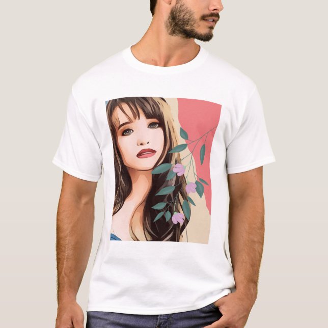 Camiseta Chica mujer mujer mujer bonito cara, retrato arte (Anverso)