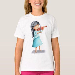 Camiseta Chica musical jugando violín ilustrado