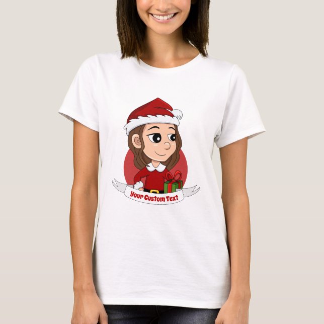 Camiseta chica navidad con pelo ondulado marrón (Anverso)