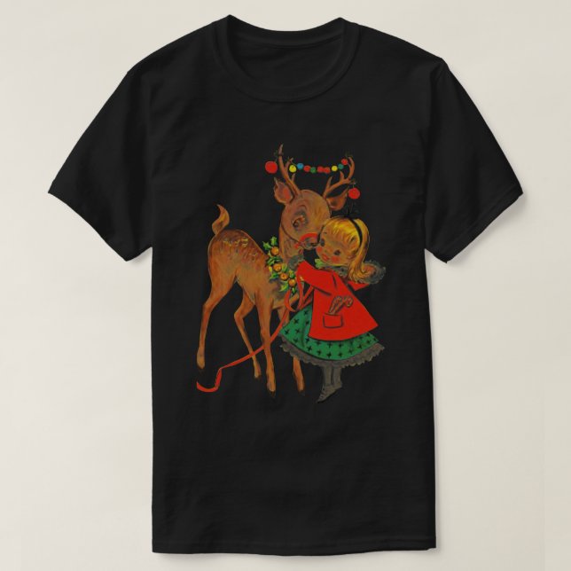 Camiseta Chica navideño y reno vintage (Diseño del anverso)