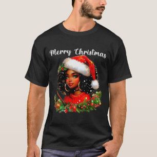 Camiseta Chica negra africana divertida Navidad americana M