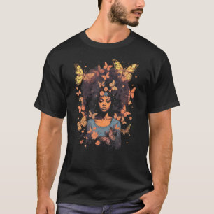 Camiseta Chica negra afroamericana con mariposas