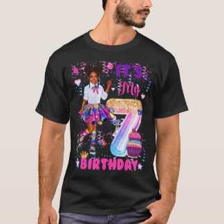Camiseta Chica negro afroamericano de 7 años es mi séptimo