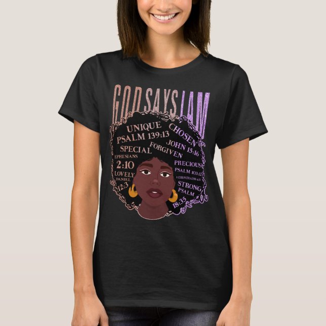 Camiseta Chica negro Dios dice que soy Melanina negra, muje (Anverso)