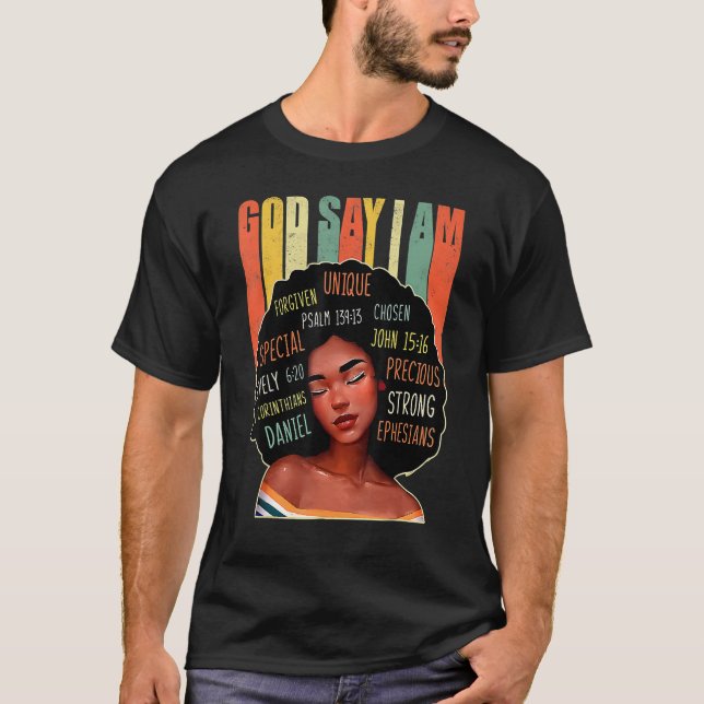 Camiseta Chica negro Dios dice que soy negro melanín histor (Anverso)