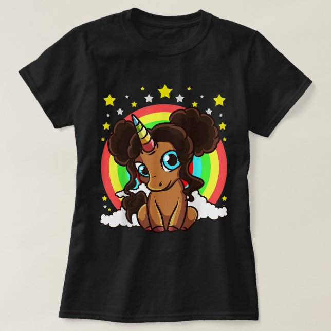 Camiseta Chica negro magia Unicornio Afro se corta la piel  (Diseño del anverso)