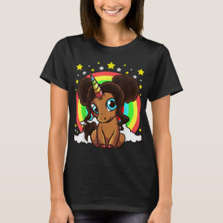 Camiseta Chica negro magia Unicornio Afro se corta la piel 