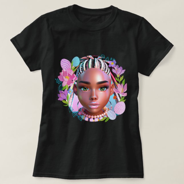 Camiseta Chica Negro Pascua Mágica Chicas de piel marrón pr (Diseño del anverso)