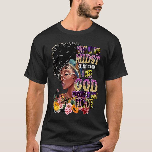 Camiseta Chica negro retro floral cristiano diciendo religi (Anverso)
