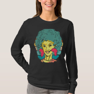 Camiseta Chica Negro Retro Vintage Con Cabello De Curva B