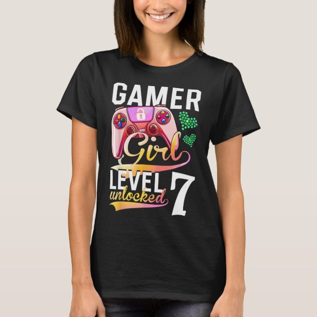 Camiseta Chica Nivel 7 Videojuego desbloqueado 7º cumpleaño (Anverso)