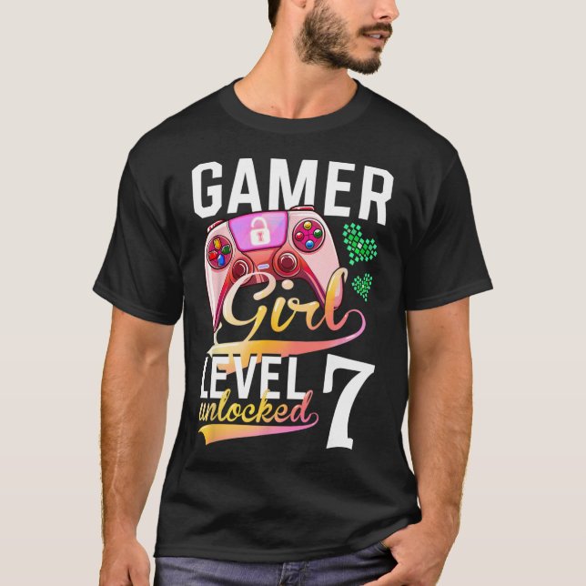 Camiseta Chica Nivel 7 Videojuego desbloqueado 7º cumpleaño (Anverso)