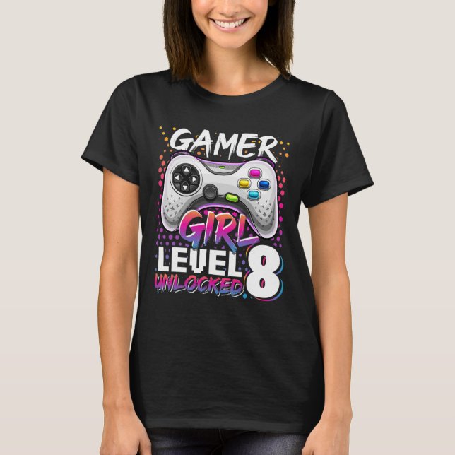 Camiseta Chica Nivel 8 Videojuego desbloqueado 8Regalo de c (Anverso)