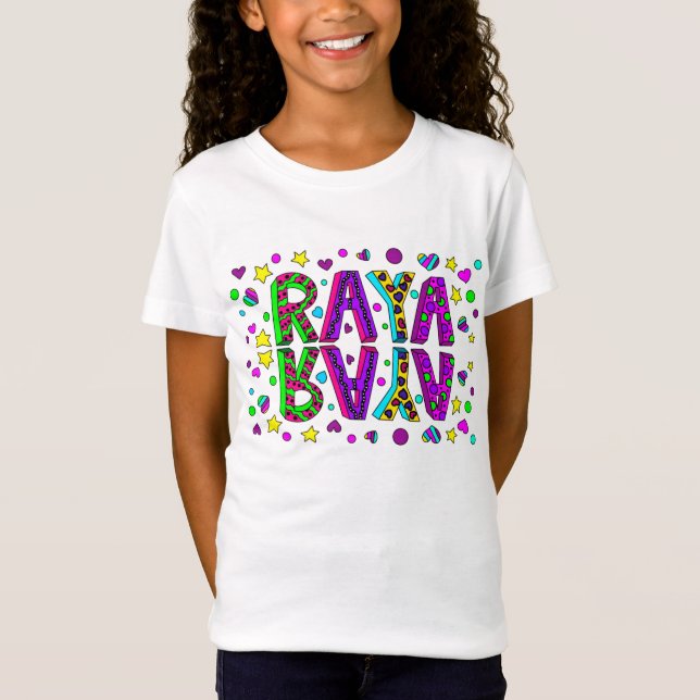 Camiseta Chica Nombre Raya Estrellas y Corazones (Anverso)