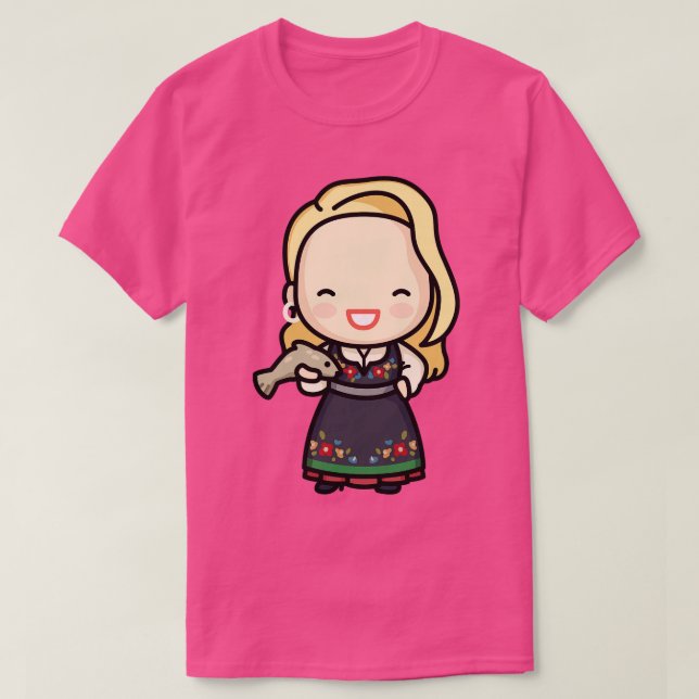 Camiseta Chica noruego lindo con vestido tradicional con pe (Diseño del anverso)