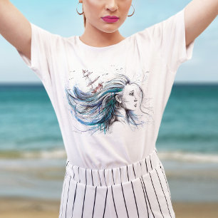 Camiseta Chica oceánico Nautical Surreal Watercolor arte