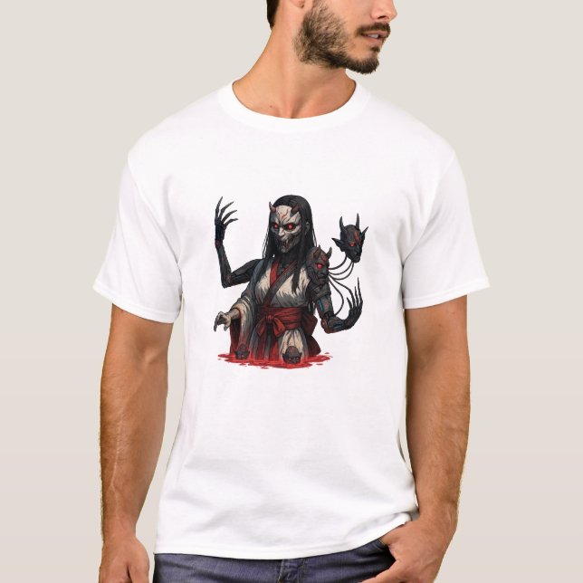 Camiseta Chica Oni Cyberpunk – Extremidades Robóticas (Anverso)