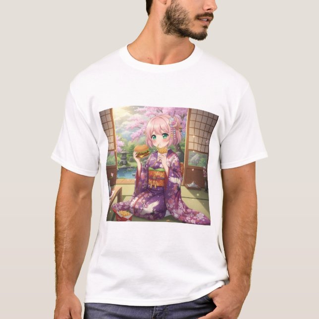 Camiseta Chica original de anime en Kimono - verano japonés (Anverso)