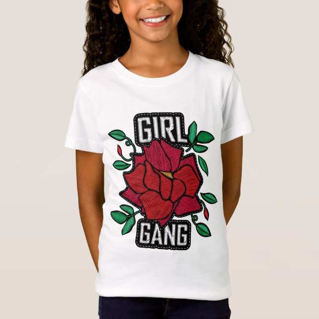 Camiseta Chica Pandilla Parche Rosa Rojo Moda Insignia (Anverso)
