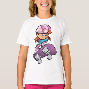 Camiseta Chica Patinadora Diversión Casco Rosa Skateboard
