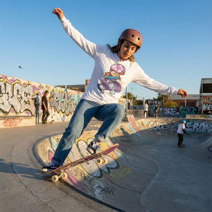 Camiseta Chica patinadora divertido casco rosa monopatín