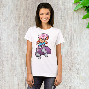 Camiseta Chica patinadora divertido casco rosa monopatín