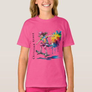 Camiseta Chica Patinadora Pintada Colorida Cumpleaños Nombr