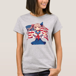Camiseta CHICA patriótico de anime de Estados Unidos