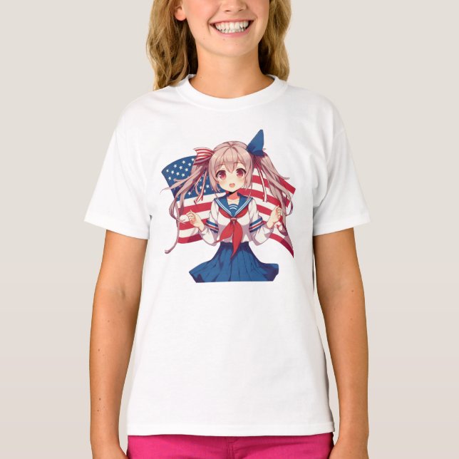 Camiseta CHICA patriótico de anime de Estados Unidos (Anverso)