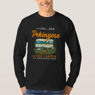 Camiseta Chica, Pekingese Y Camper Peke Camping