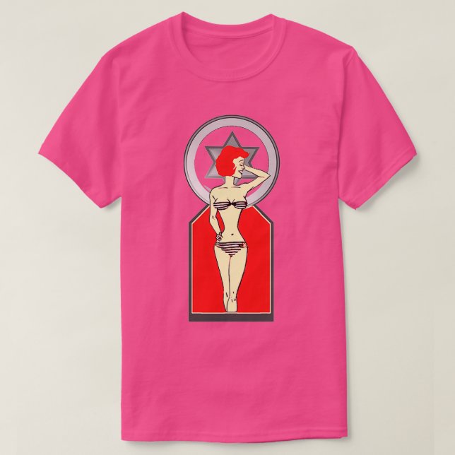 Camiseta Chica pelirroja con pelo rojo en bikini (Diseño del anverso)