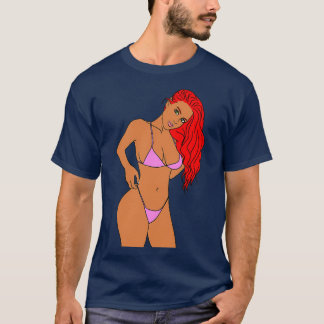 Camiseta Chica pelirroja en bikini rosado