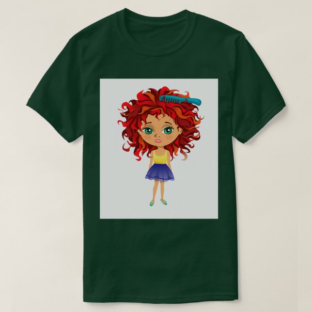 Camiseta Chica pelirrojo parado con cepillo de pelo (Diseño del anverso)