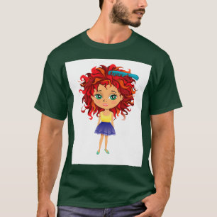Camiseta Chica pelirrojo parado con cepillo de pelo