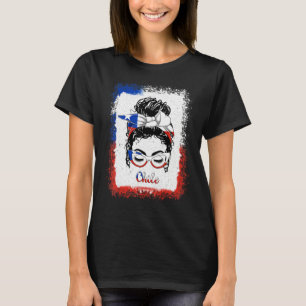 Camiseta Chica Pelo Desordenado en Moño Bandera de Chile Ch
