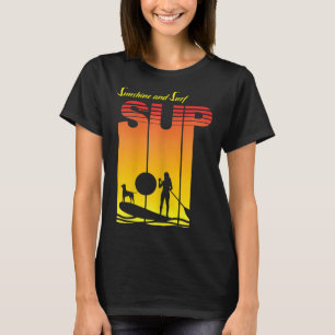 Camiseta Chica Perro Sup Tabla De Remo Paddle Poniéndose El