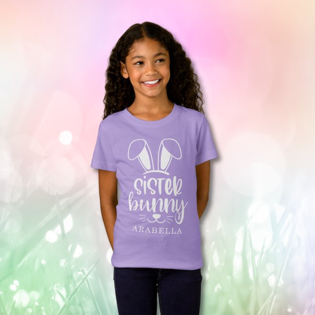 Camiseta Chica  personalizada Hermana Bunny Easter (Personalized Cute Girl Sister Bunny Easter T-Shirt
)