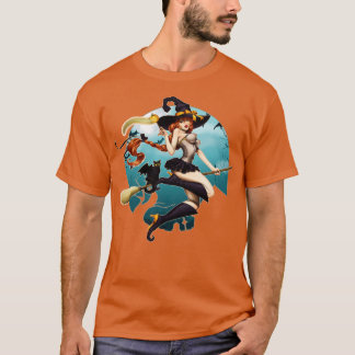 Camiseta Chica Pin up Bruja Feliz Halloween
