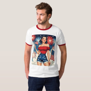 Camiseta Chica Pin-Up Patriótica – Estilo Retro 4 de Julio