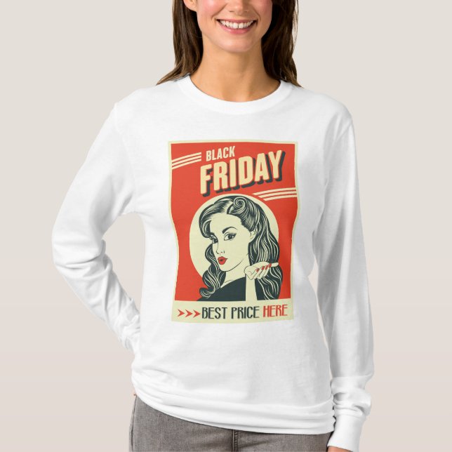 Camiseta Chica Pin-Up Retro Black Friday Pop Art (Anverso)